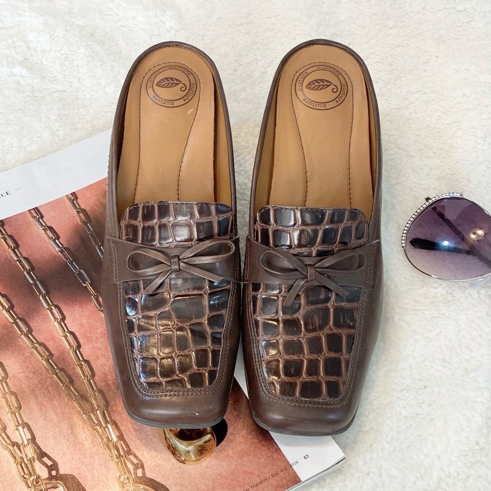 Nurture Brown Alligator Print Slip On Heels